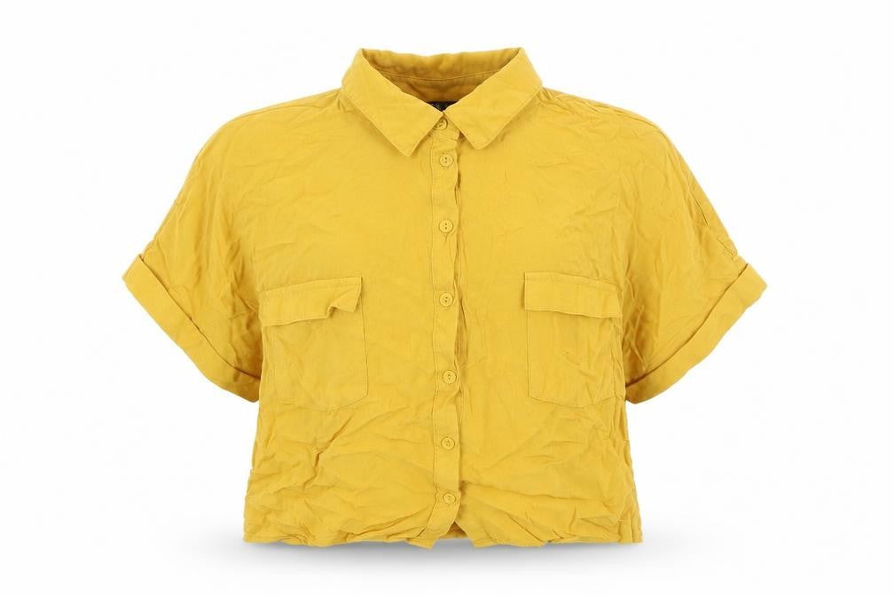 Front view of New Look girls’ yellow cropped button-up, size 12, years