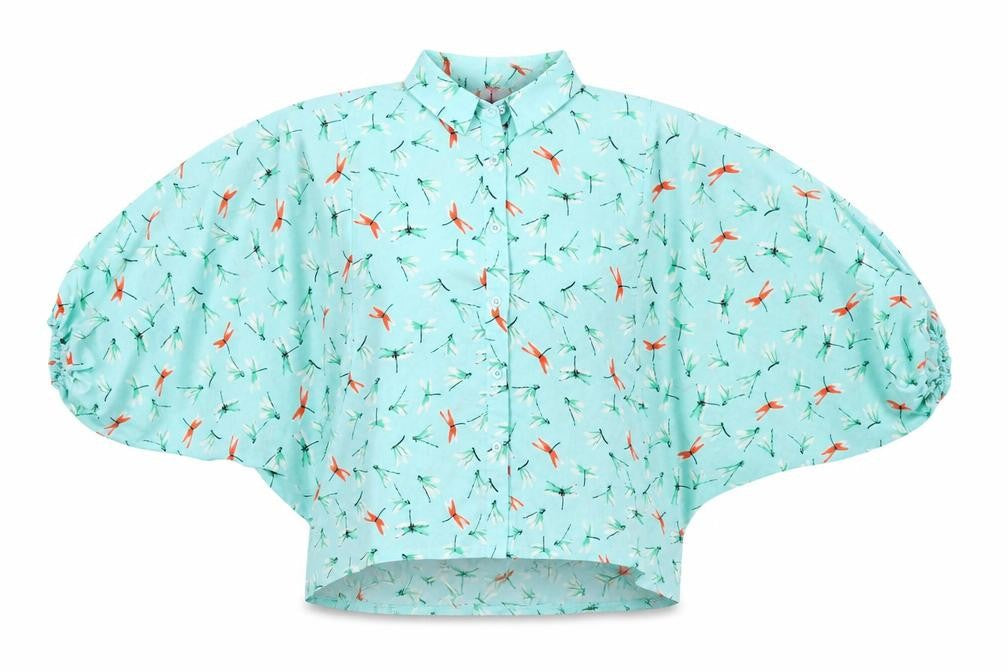 Boohoo Womens Blue Animal Print  Cropped Button-Up Size 10
