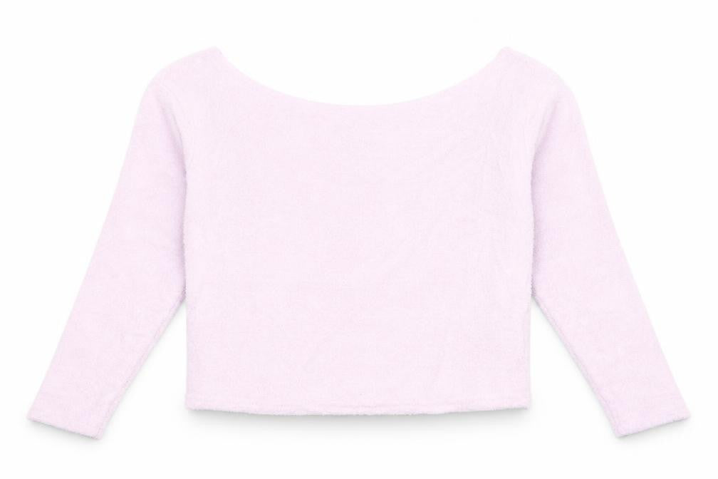 Front view of ASOS women’s pink fleece jumper, size UK 10