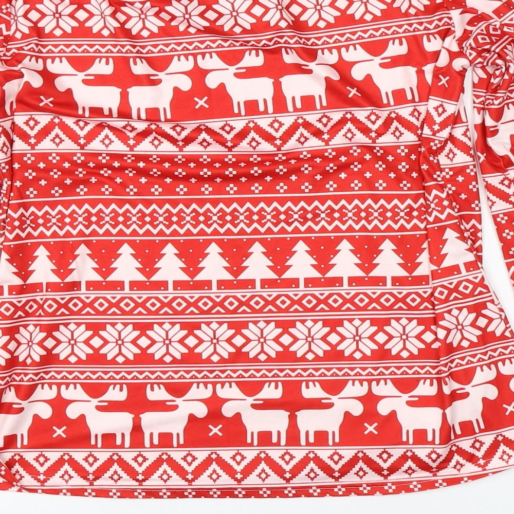 Preworn Mens Red Fair Isle Satin Pullover Jumper Size S  - christmas
