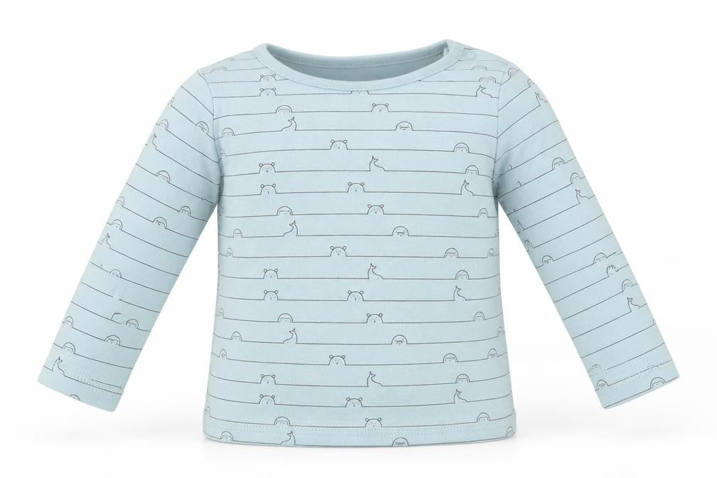Front view of F&F Baby Green Animal Print Basic T-Shirt, size 0-3, Months - Bears, Whales, Seals