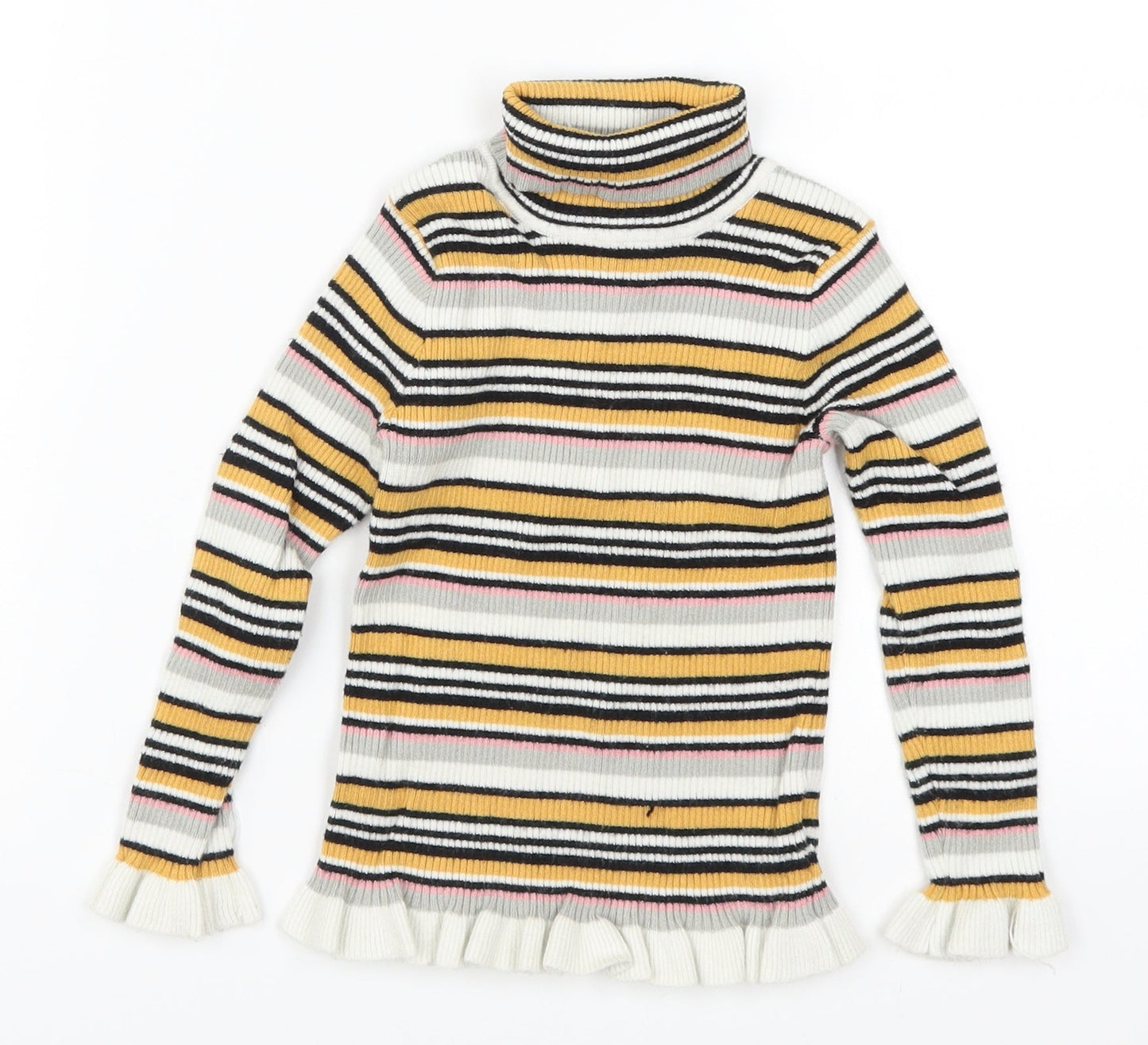 Primark Girls Yellow Striped Knit Pullover Jumper Size 5-6 Years