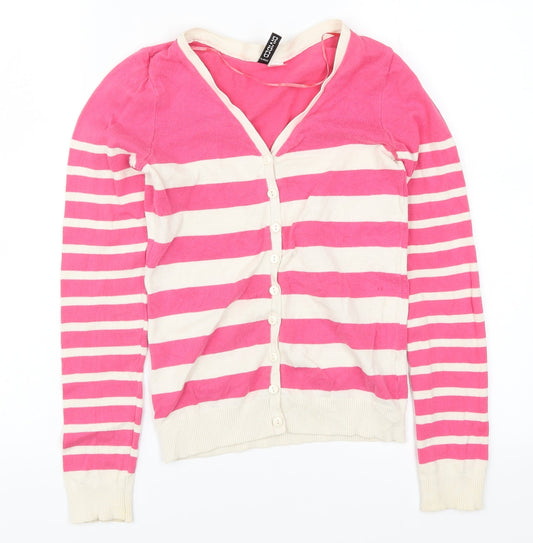 H&M Womens Pink Striped  Cardigan Jumper Size 4