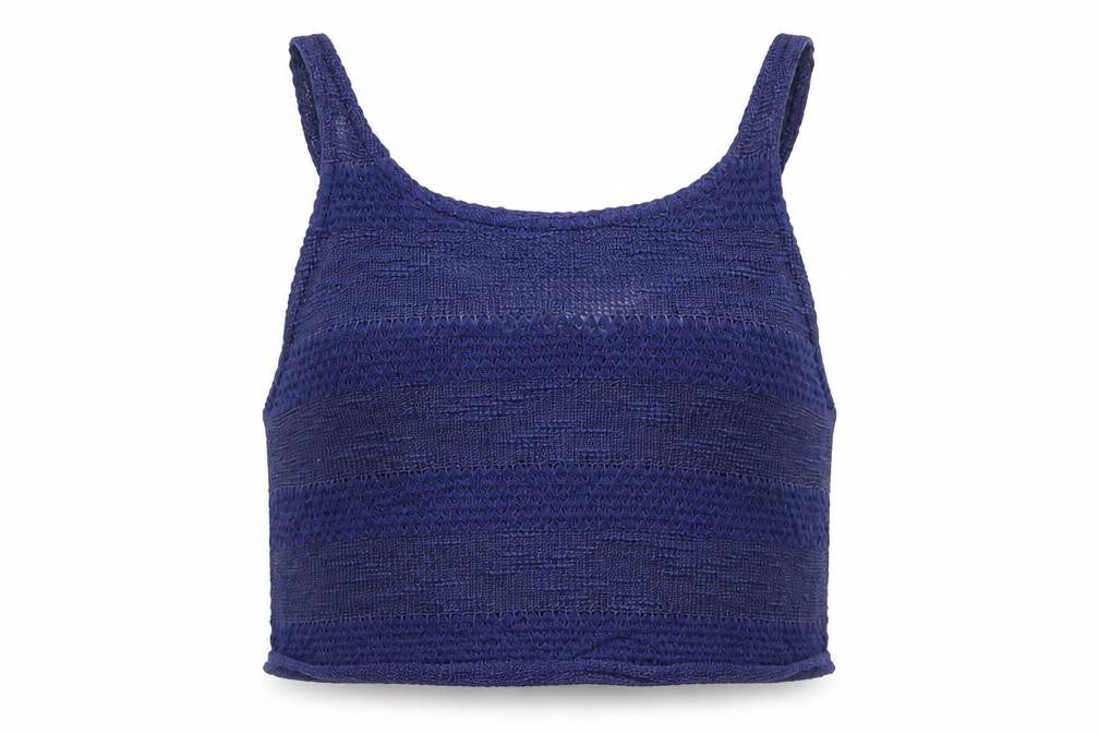Front view of New Look girls’ blue striped cropped tank, size 9, years