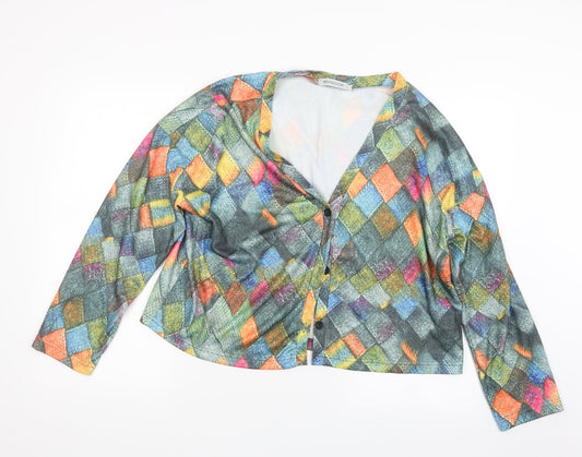 MissLook Womens Green Geometric  Cardigan Jumper Size M