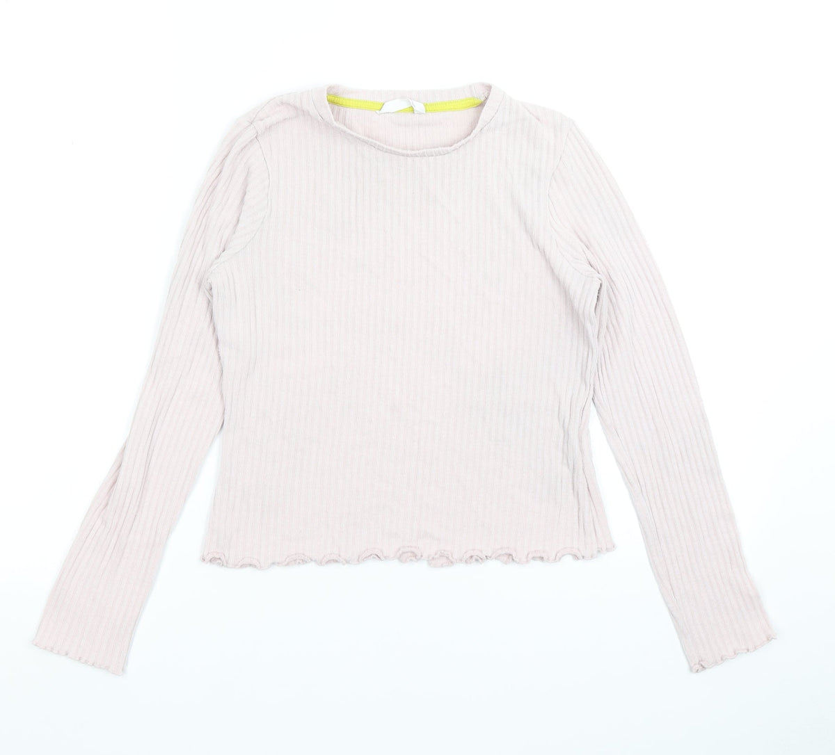 Additional front view of Marks & Spencer girls’ pink basic t-shirt, size 11-12, years - lettuce edging