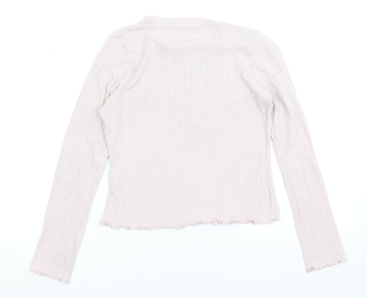 Back view of Marks & Spencer girls’ pink basic t-shirt, size 11-12, years - lettuce edging