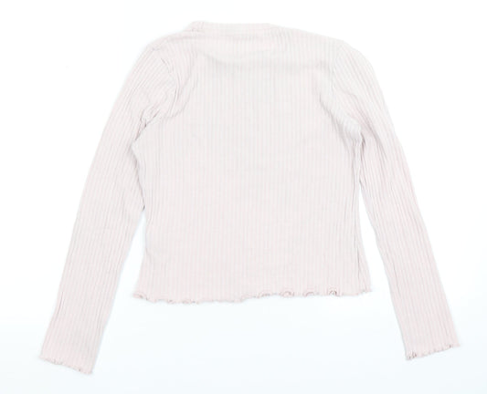 M&S Girls Pink   Basic T-Shirt Size 11-12 Years  - Lettuce Edging