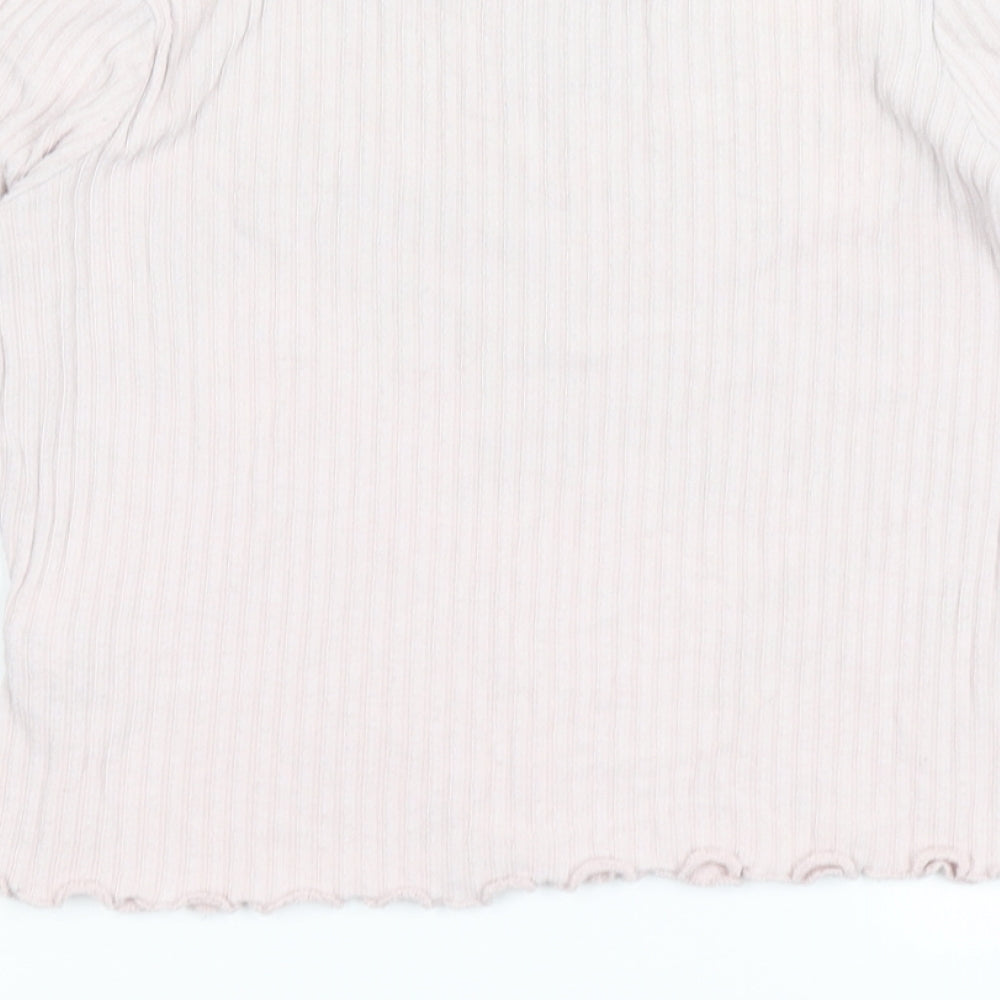 Brand and care label for Marks & Spencer girls’ pink basic t-shirt, size 11-12, years - lettuce edging