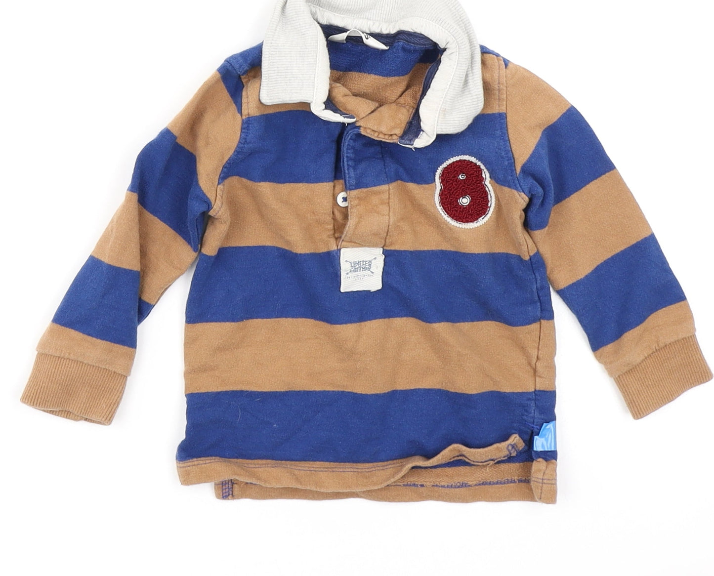 M&Co Boys Blue Striped  Basic Polo Size 9-12 Months