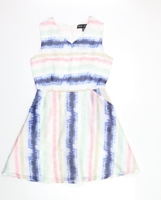 Mela London Womens White Striped  Fit & Flare  Size 10