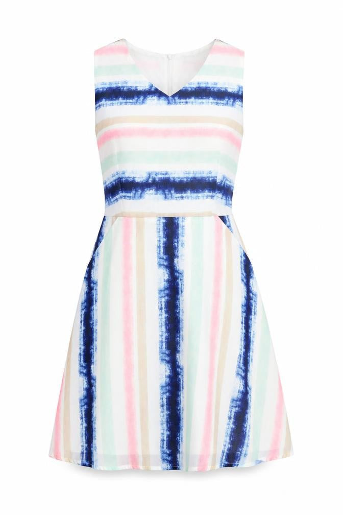 Mela London Womens White Striped  Fit & Flare  Size 10