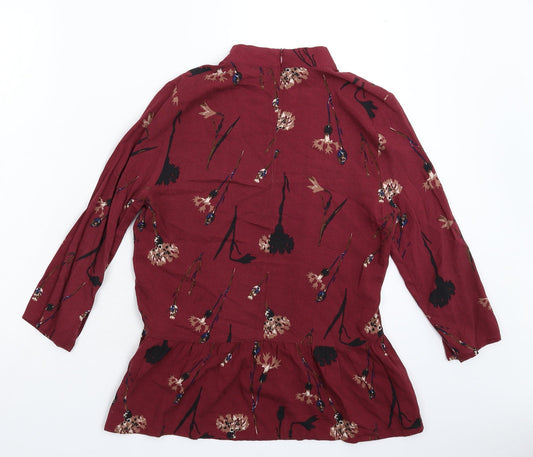 ICHI Womens Brown Floral  Basic Blouse Size M