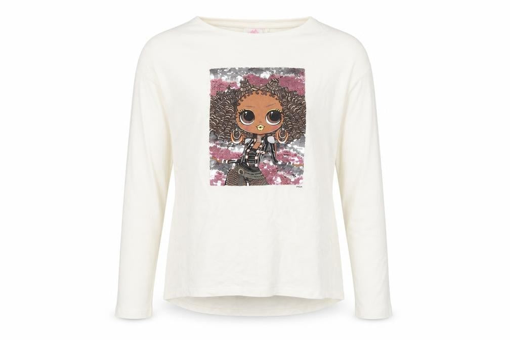 Front view of Lol dolls girls’ white basic t-shirt, size 12, years