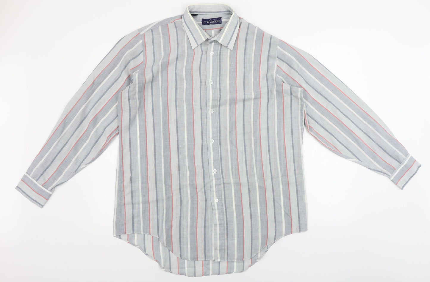 Finesse  Mens Grey Striped   Button-Up Size 16