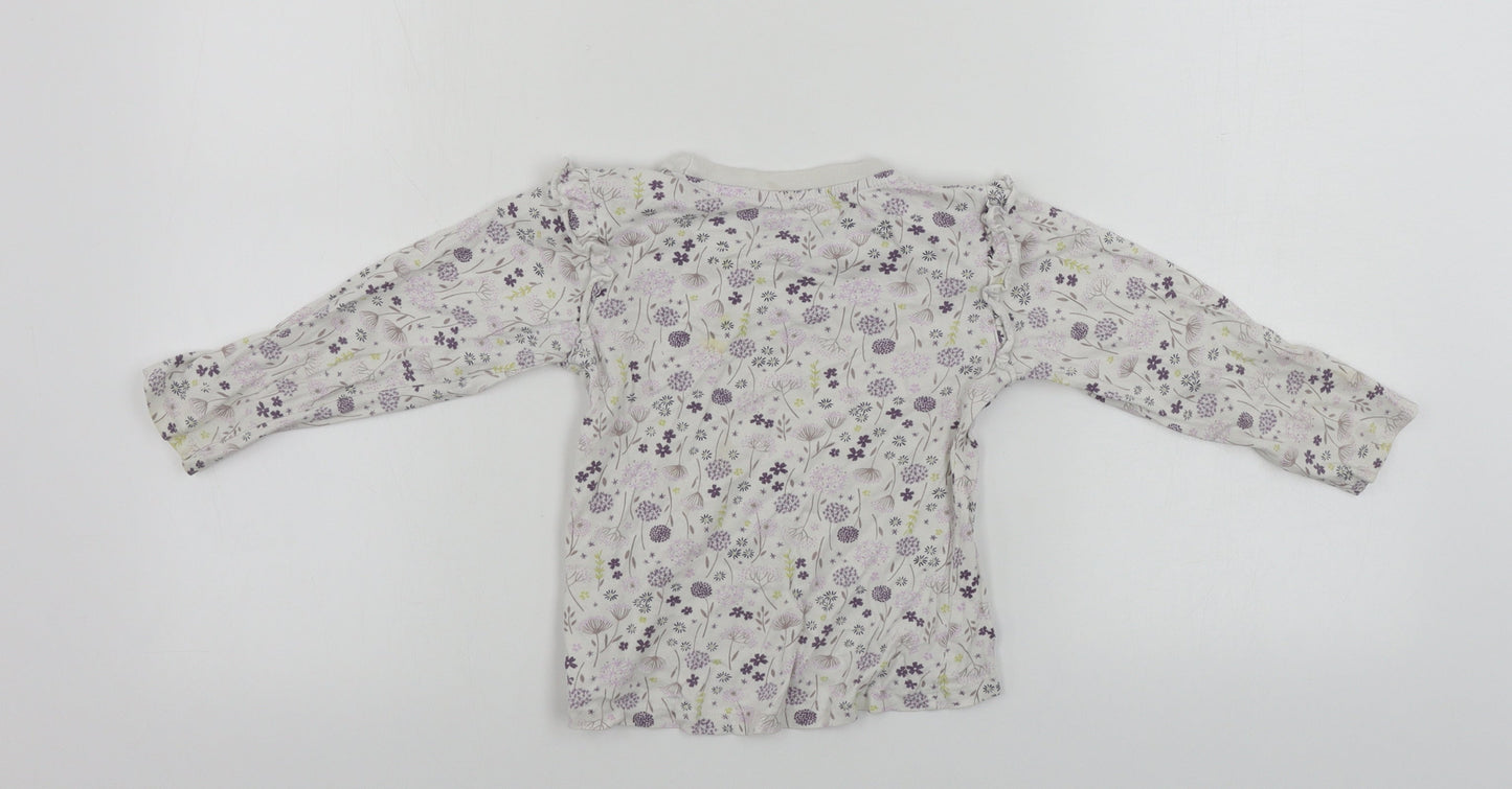 Hullabaloo  Girls White Floral  Basic T-Shirt Size 3 Years