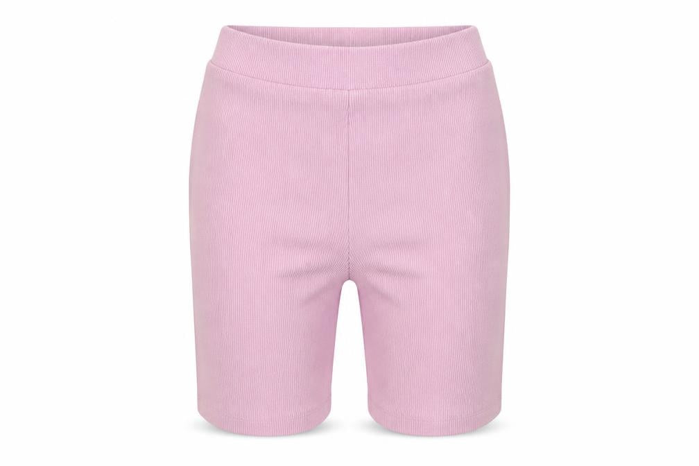 Front view of ASOS women’s pink sweat shorts, size UK 6