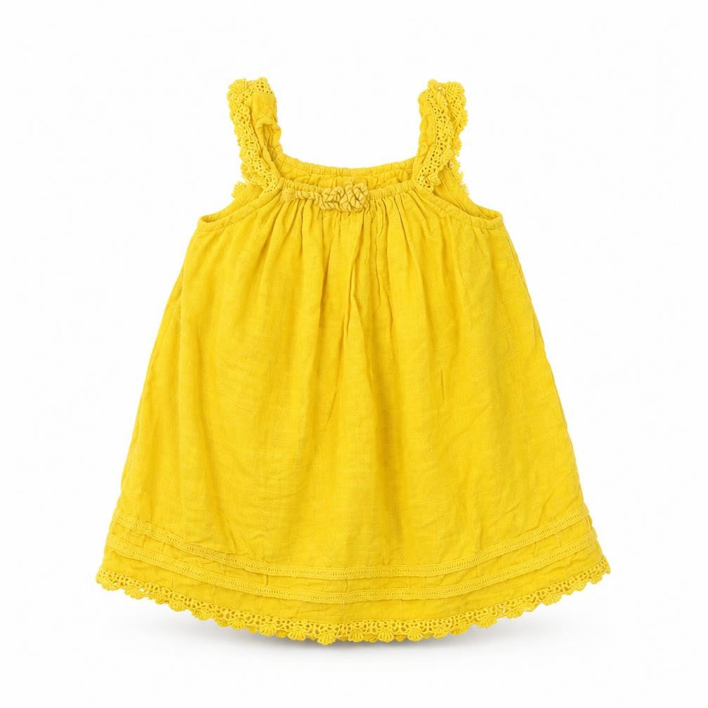 Front view of Matalan girls’ yellow a-line, size 9-12, months
