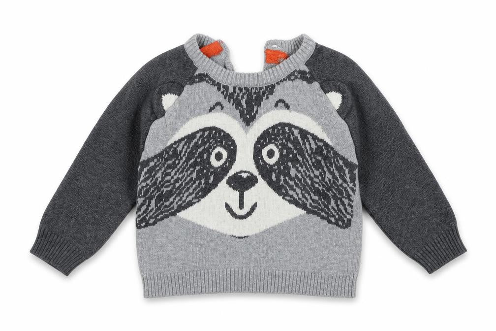 Front view of Early Days girls’ grey jumper, size 3-6, months - animal design