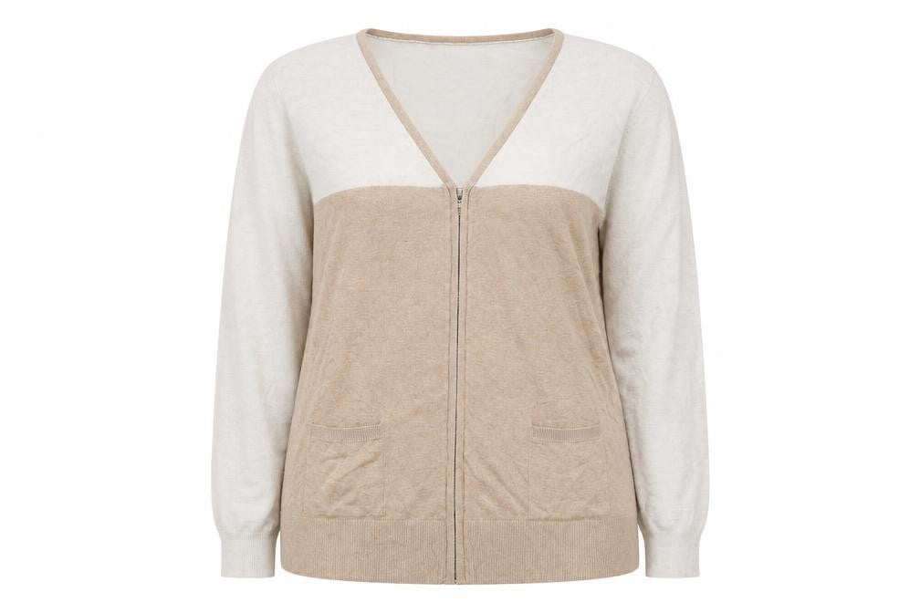 Front view of Papaya women’s brown full zip jumper, size UK 18