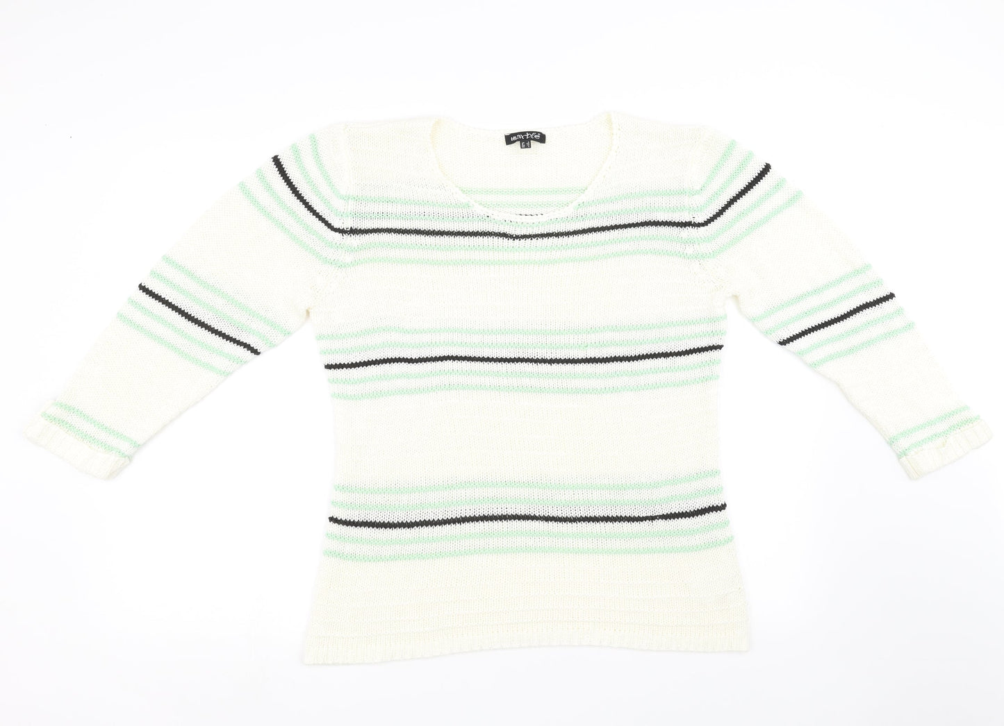 Marbel Womens White Striped  Pullover Sweatshirt Size L