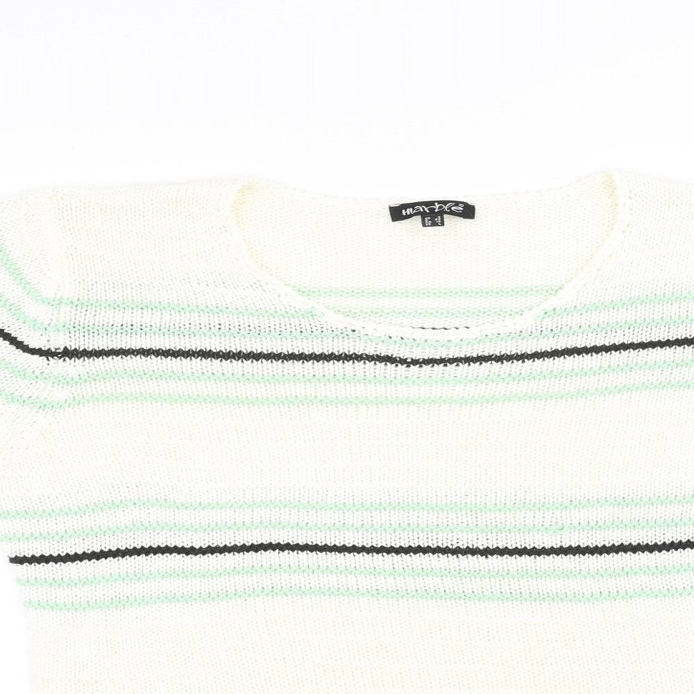 Marbel Womens White Striped  Pullover Sweatshirt Size L