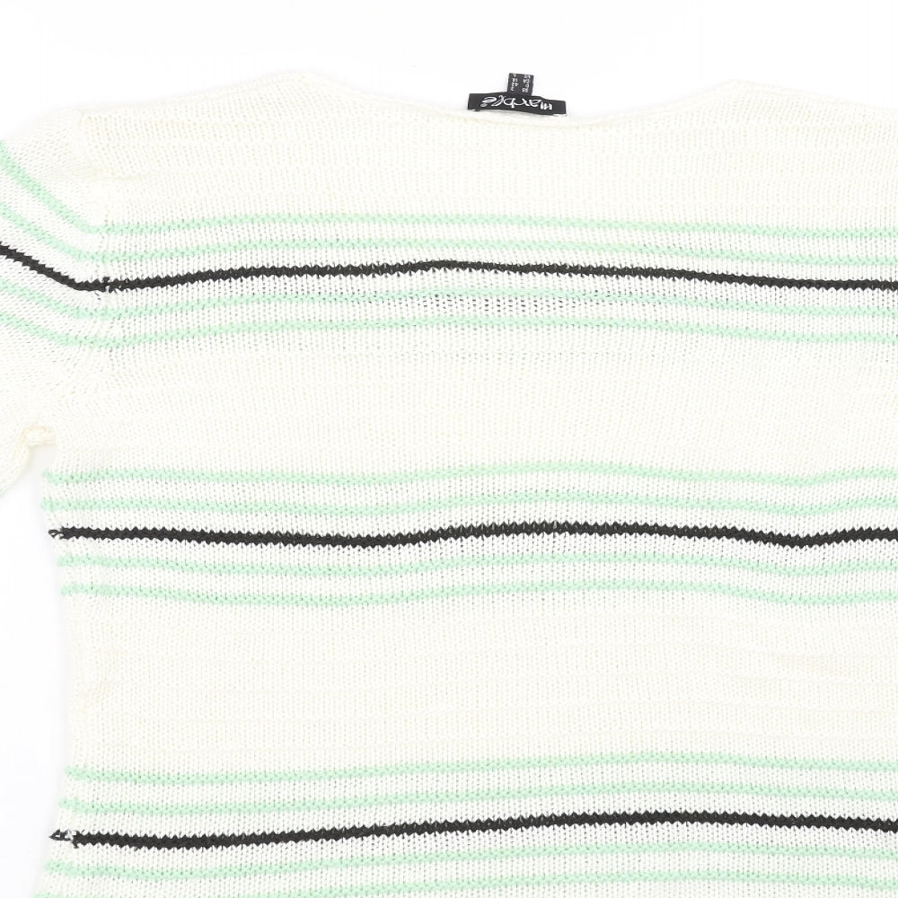 Marbel Womens White Striped  Pullover Sweatshirt Size L