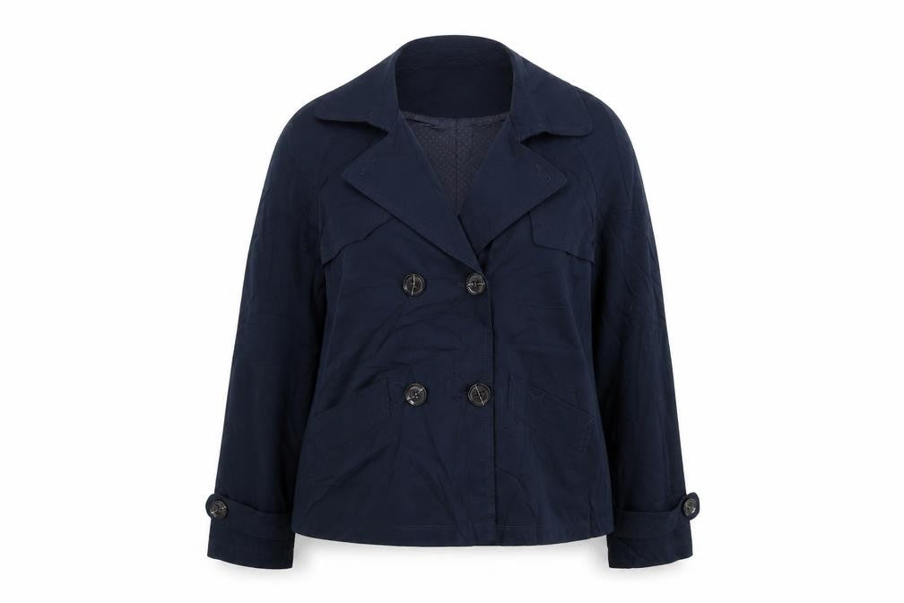 Front view of Papaya women’s blue jacket coat, size UK 14