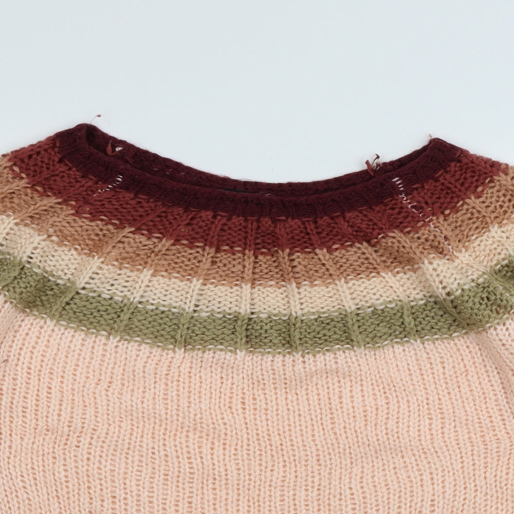 New Look Womens Pink Striped Knit Pullover Jumper Size L