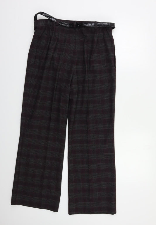 M&S Womens Purple Check  Trousers  Size 14 L25 in