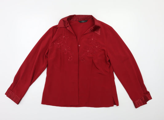 BM Womens Red Floral  Basic Button-Up Size 14