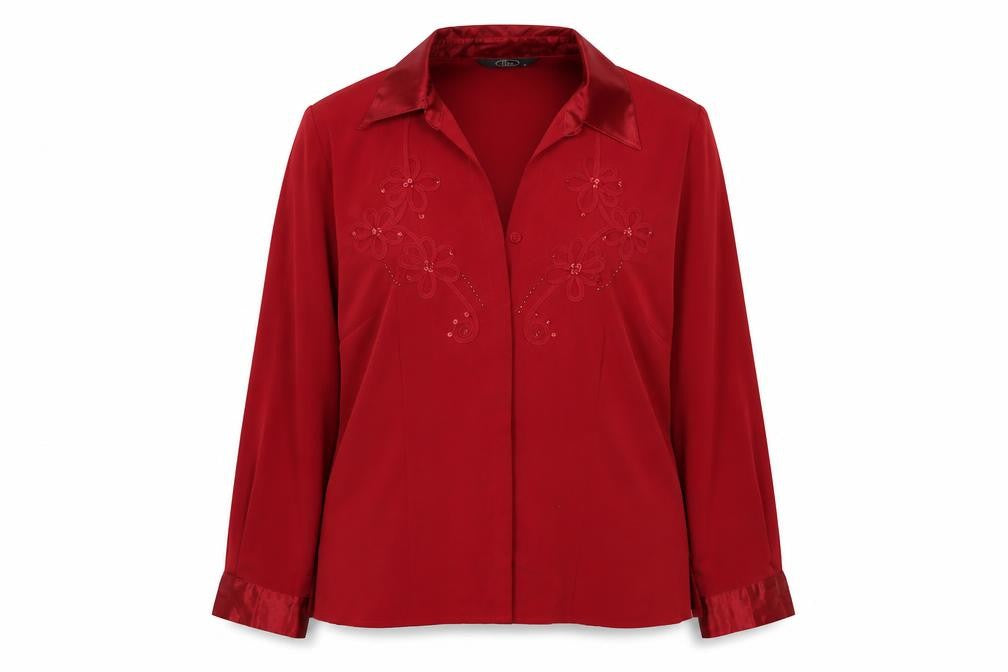 BM Womens Red Floral  Basic Button-Up Size 14