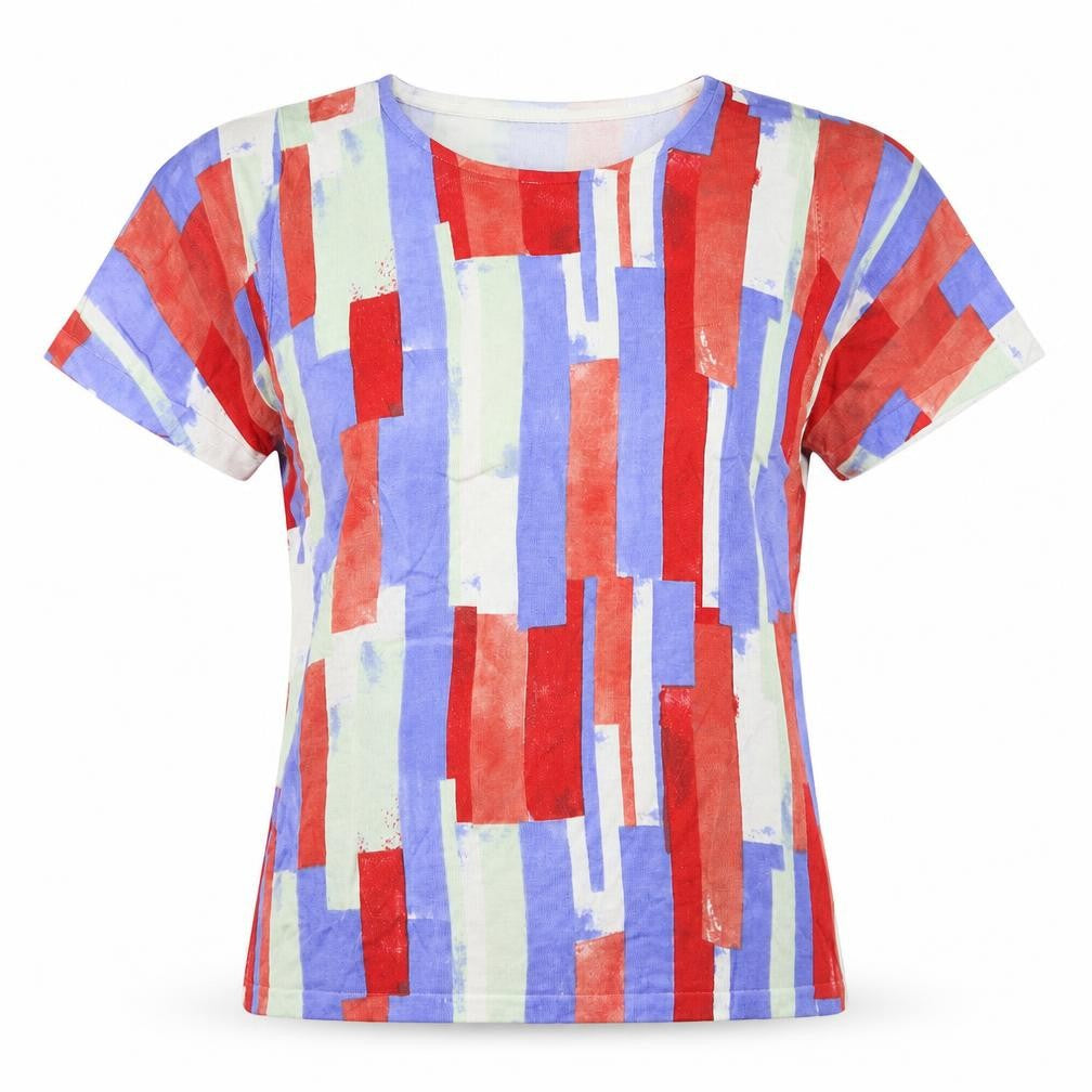 Front view of Kaleidoscope women’s multicoloured striped basic t-shirt, size UK 14