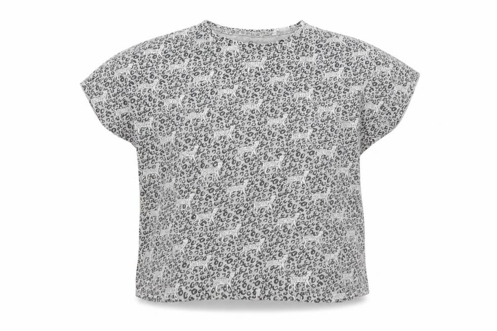 Front view of Next girls’ grey animal print t-shirt, size 11, years