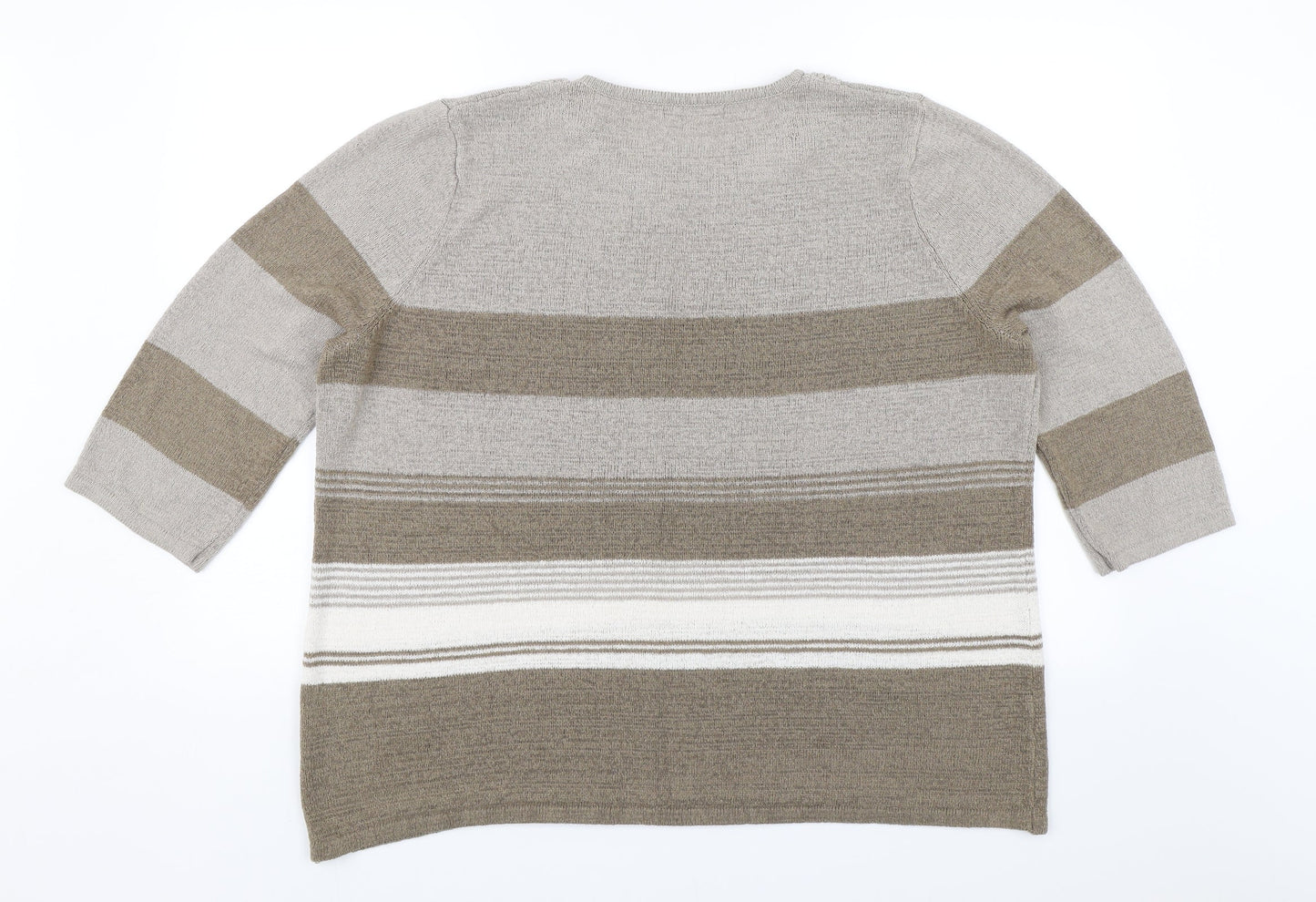 BM Collection Womens Brown Striped  Pullover Jumper Size XL