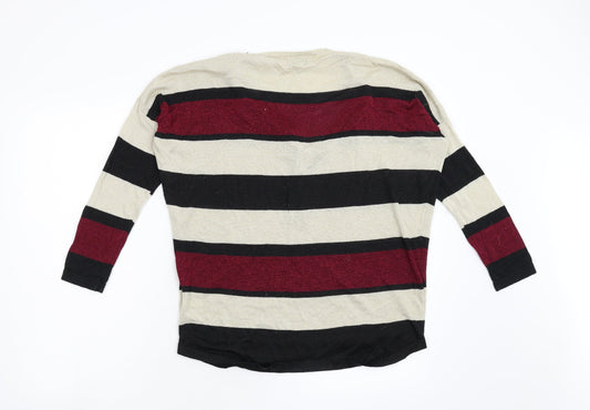 Blue Vanilla Womens Multicoloured Striped Knit Henley Jumper Size S
