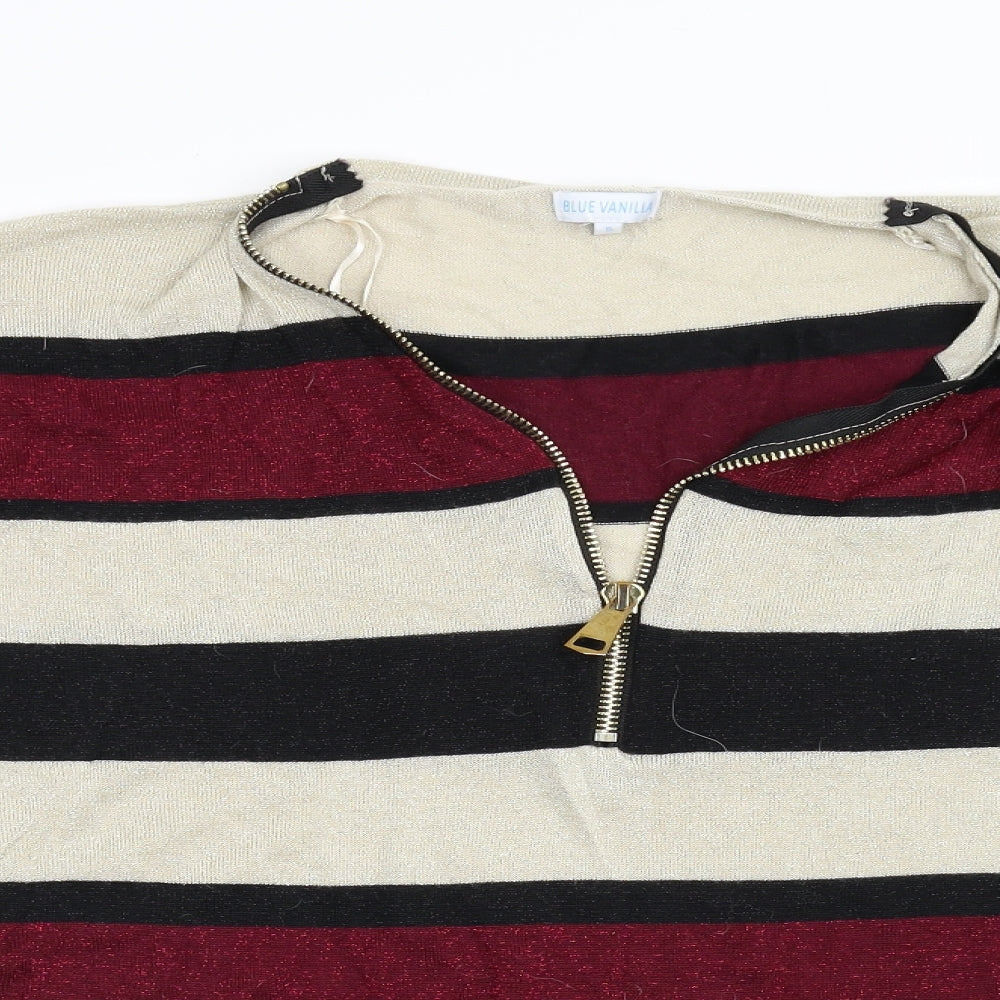 Blue Vanilla Womens Multicoloured Striped Knit Henley Jumper Size S