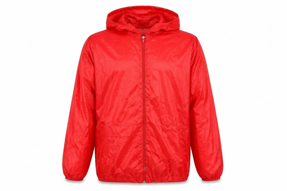 Front view of RAINY Days boys’ red anorak jacket, size M