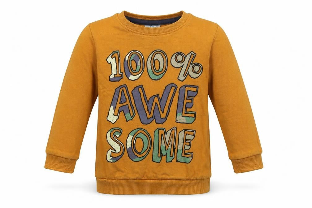 Front view of So Cute boys’ yellow jumper, size 12-18, months
