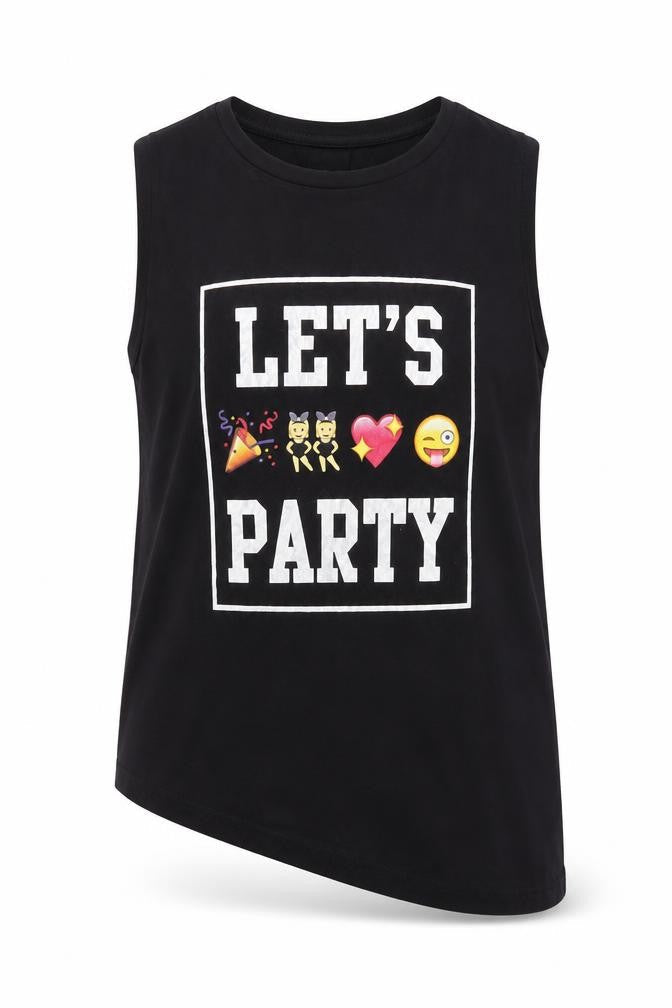 Front view of YD girls’ black basic t-shirt, size 11-12, years - let's party