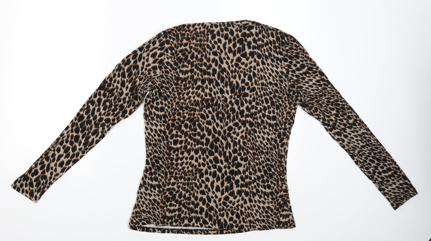 Warehouse Womens Brown Animal Print  Basic Blouse Size 12