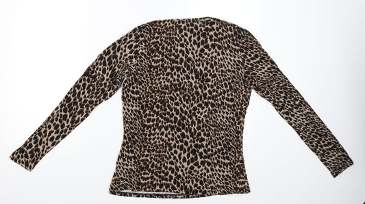 Warehouse Womens Brown Animal Print  Basic Blouse Size 12