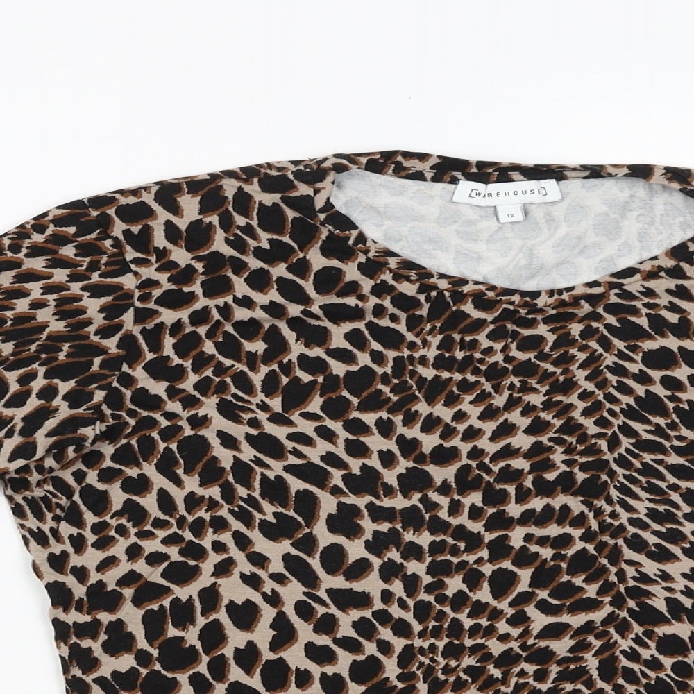 Warehouse Womens Brown Animal Print  Basic Blouse Size 12
