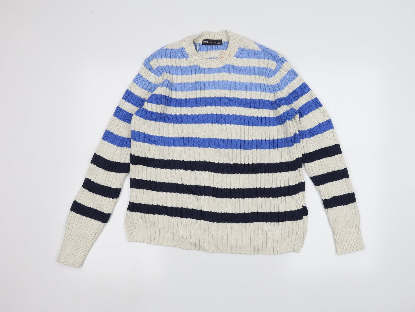 Marks and Spencer Womens White Striped  Pullover Jumper Size 12
