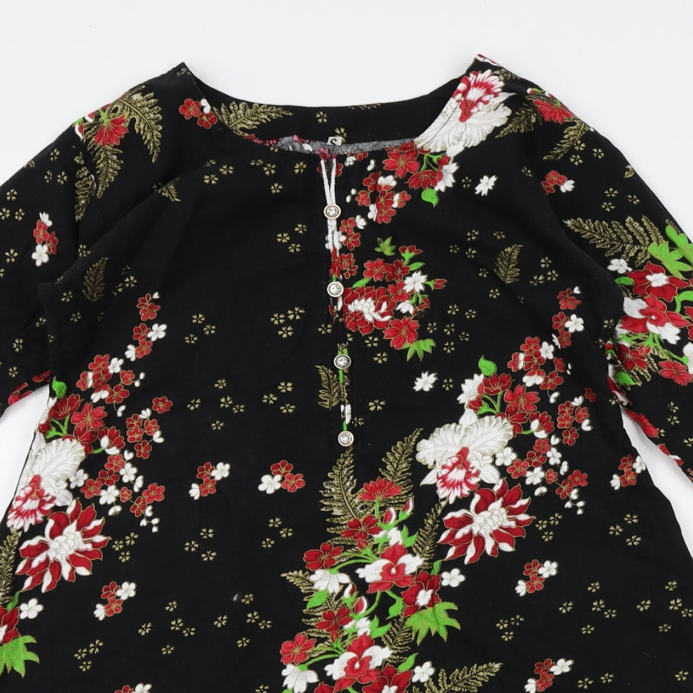 Preworn Womens Black Floral  A-Line  Size S  - beads on hem