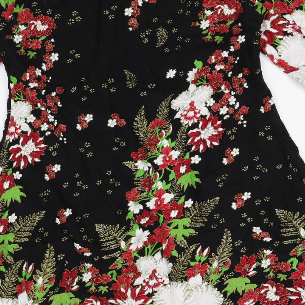 Preworn Womens Black Floral  A-Line  Size S  - beads on hem