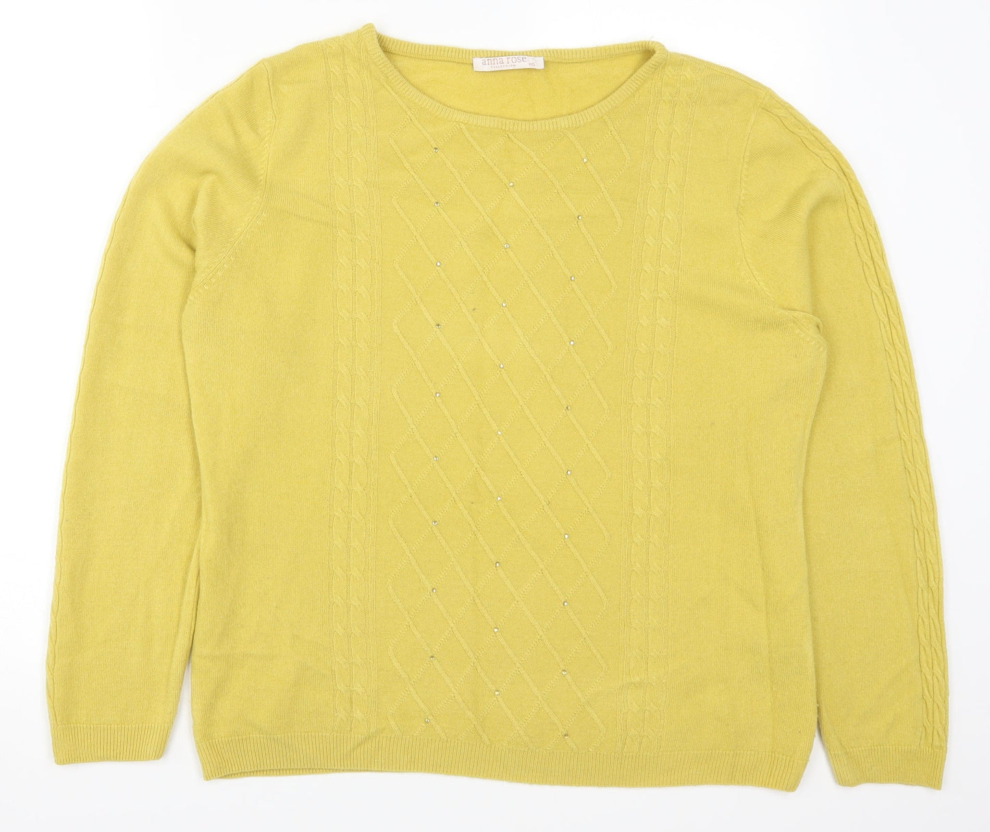 Anna Rose Womens Yellow Argyle/Diamond  Pullover Jumper Size 2XL
