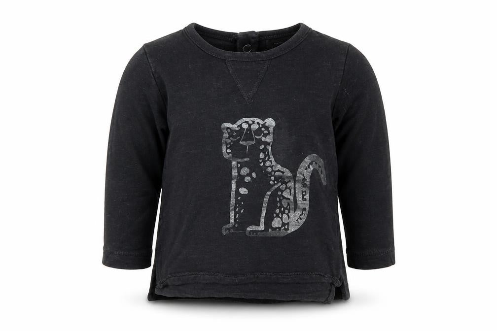 Front view of Next Baby Black Basic T-Shirt, size 0-3, Months - Leopard