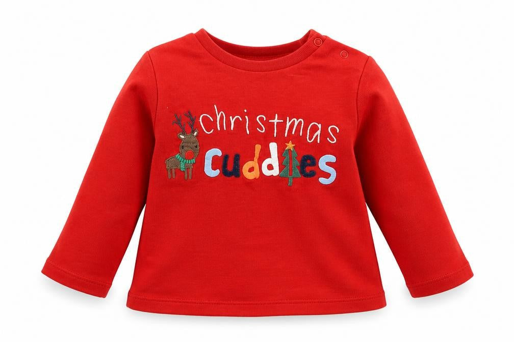 Front view of F&F Baby Red Geometric Babydoll Pyjama Set, size 12-18, Months - Christmas