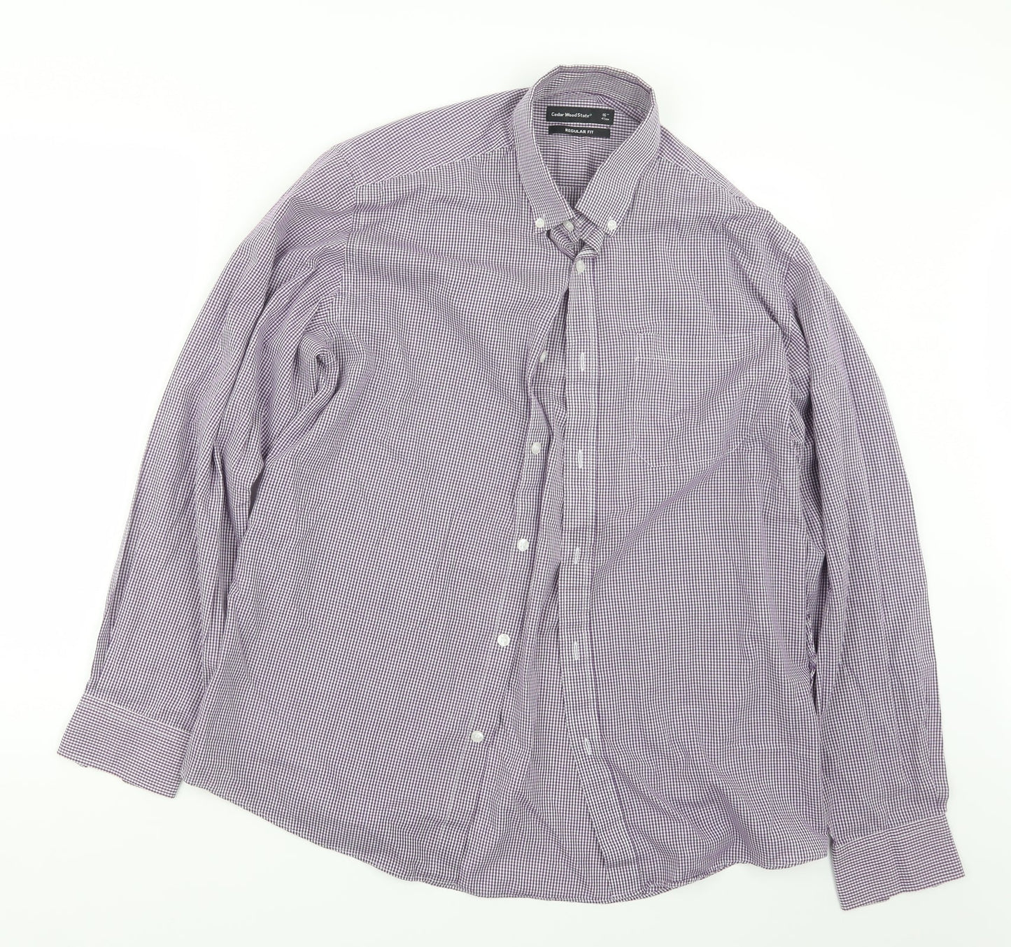 Cedar Wood State Mens Purple Check   Button-Up Size 16